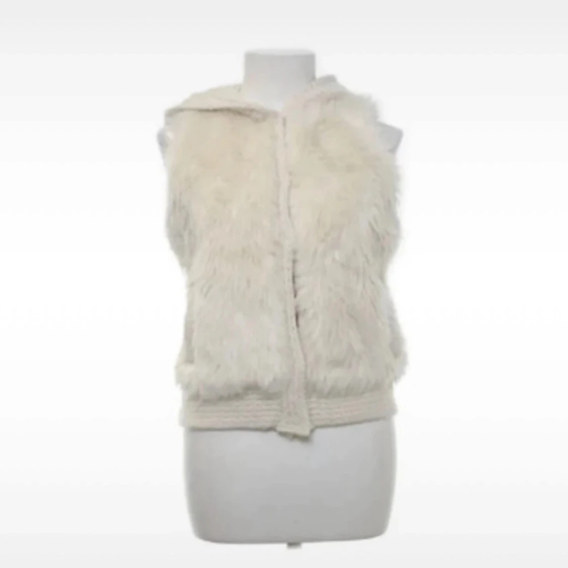 Vit pälsväst med huva - 1