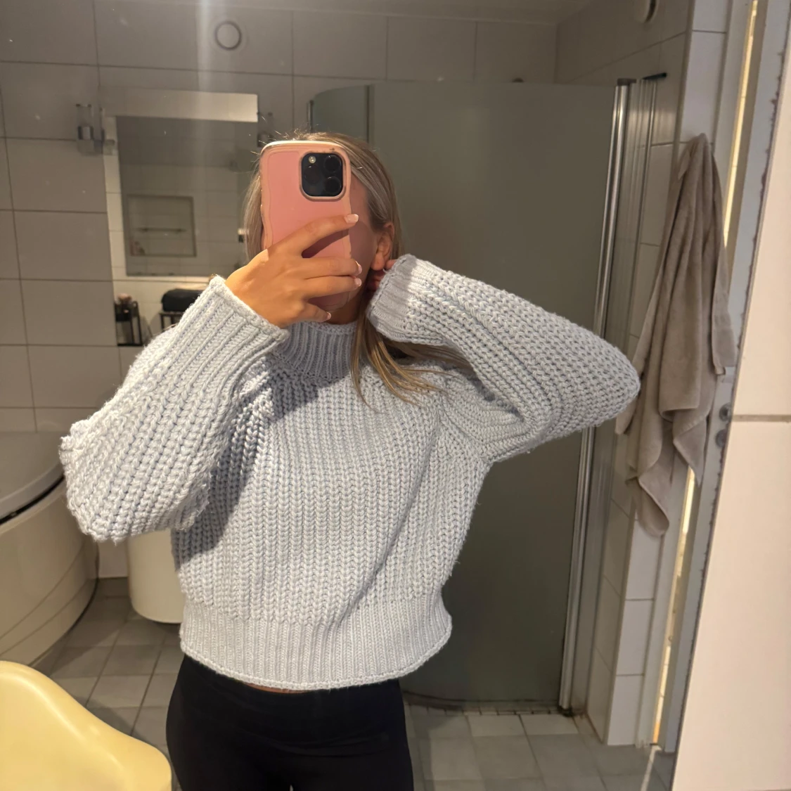 Ljusblå stickad polotröja - 3