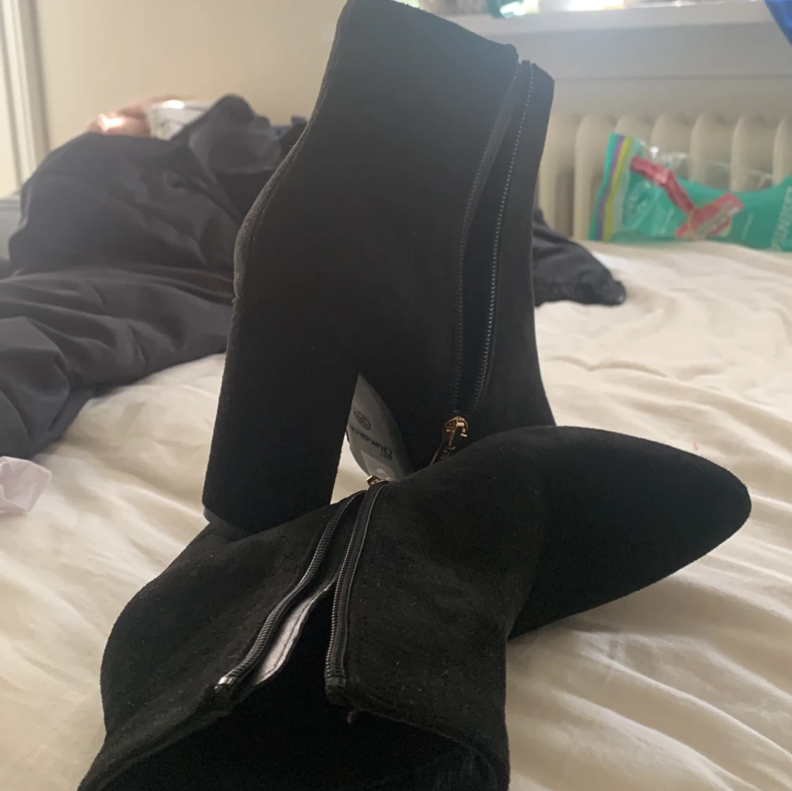 Svarta mocka boots med klack och dragkedja - 3