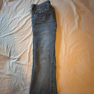 Blå jeansbyxor från True Religion - Säljer ett par klassiska blå jeans från True Religion med deras ikoniska bakficka och patch. Byxorna har normal passform och bootcut.  perfekta till många olika outfits. Stängs med dragkedja och knapp.(dom ser inte bootcut ut på bilden, men dom är det) säljer då dom är för stora för mig. Be om fler bilder om ni vill! 