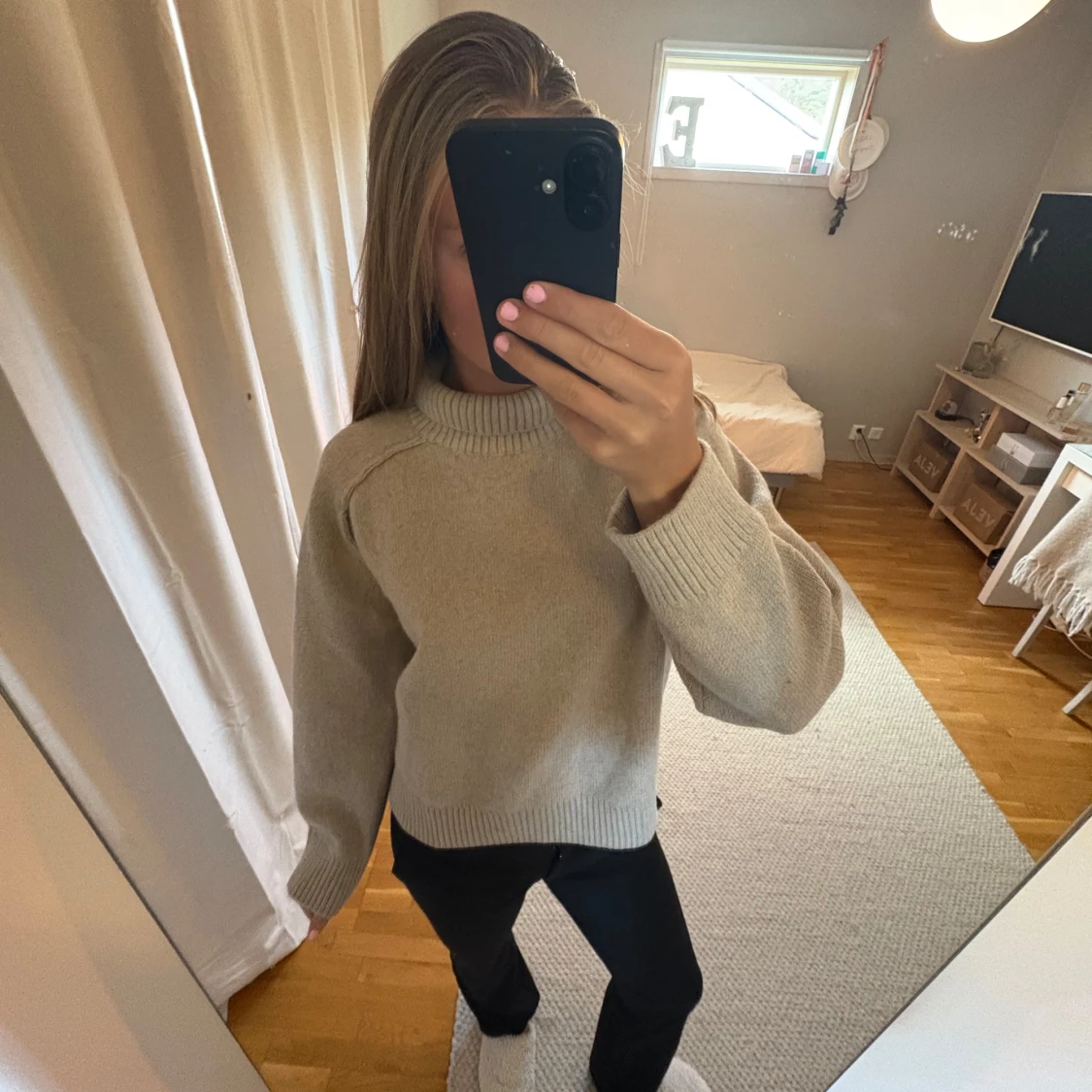 Beige stickad polotröja från H&M - 1