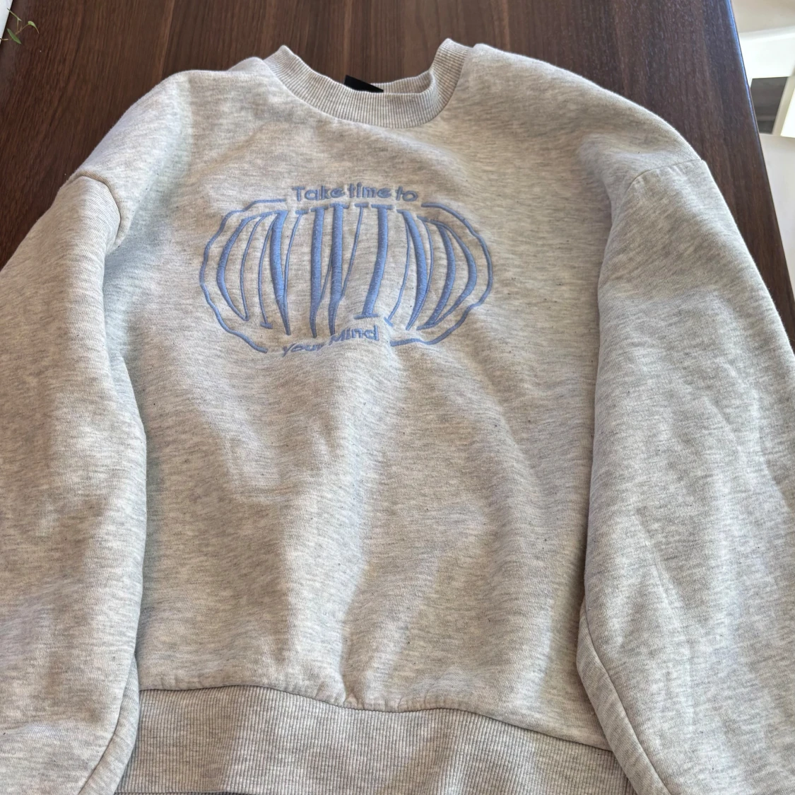 Grå sweatshirt med blå text - 3