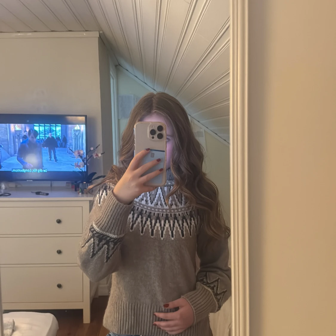 Beige stickad tröja med mönster H&M