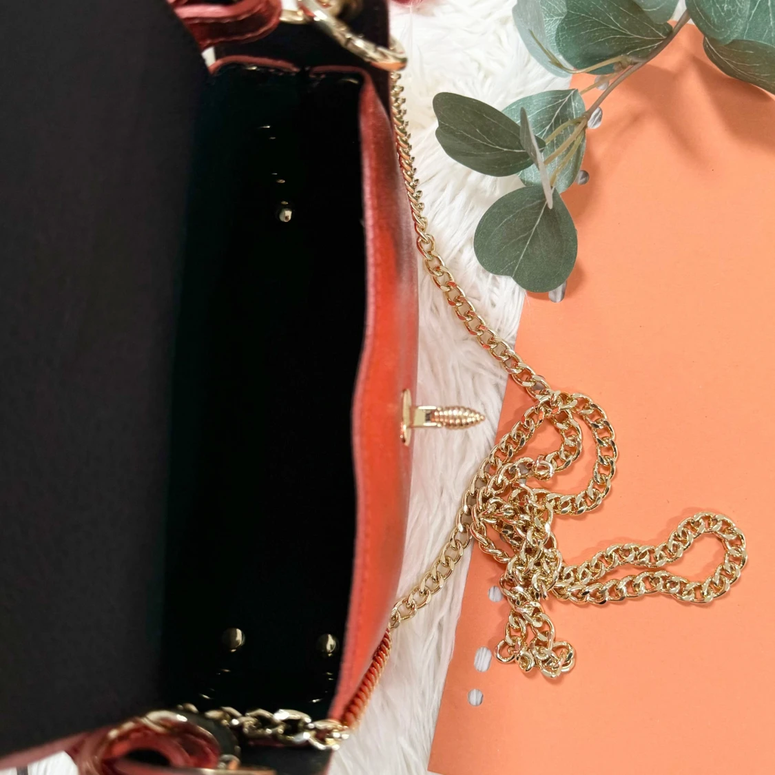 Metallic orange axelväska med guldkedja skinn Italiensk Bee bag Collection - 2