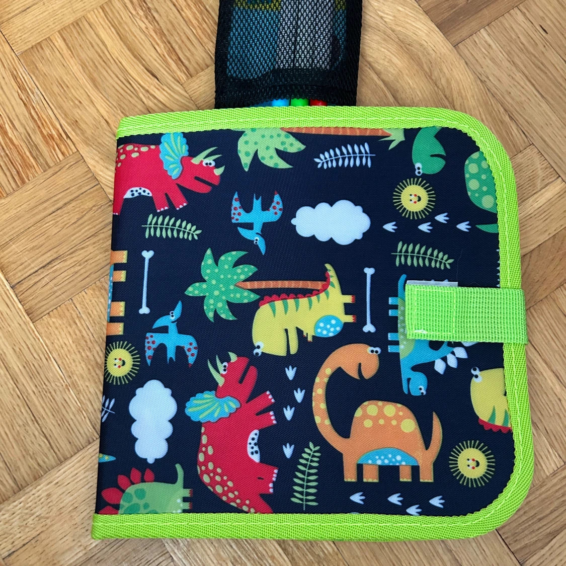 Färgglad dinosaurie plånbok/ritväska