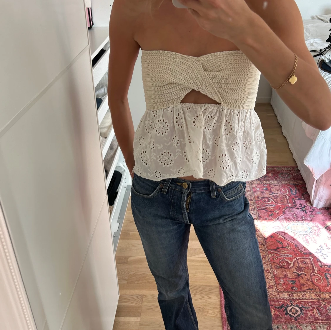 Vit broderad bandeau tubtopp zara  - 1