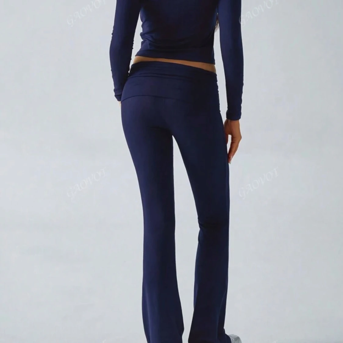 Mörkblå bootcut mjukisbyxor - 1