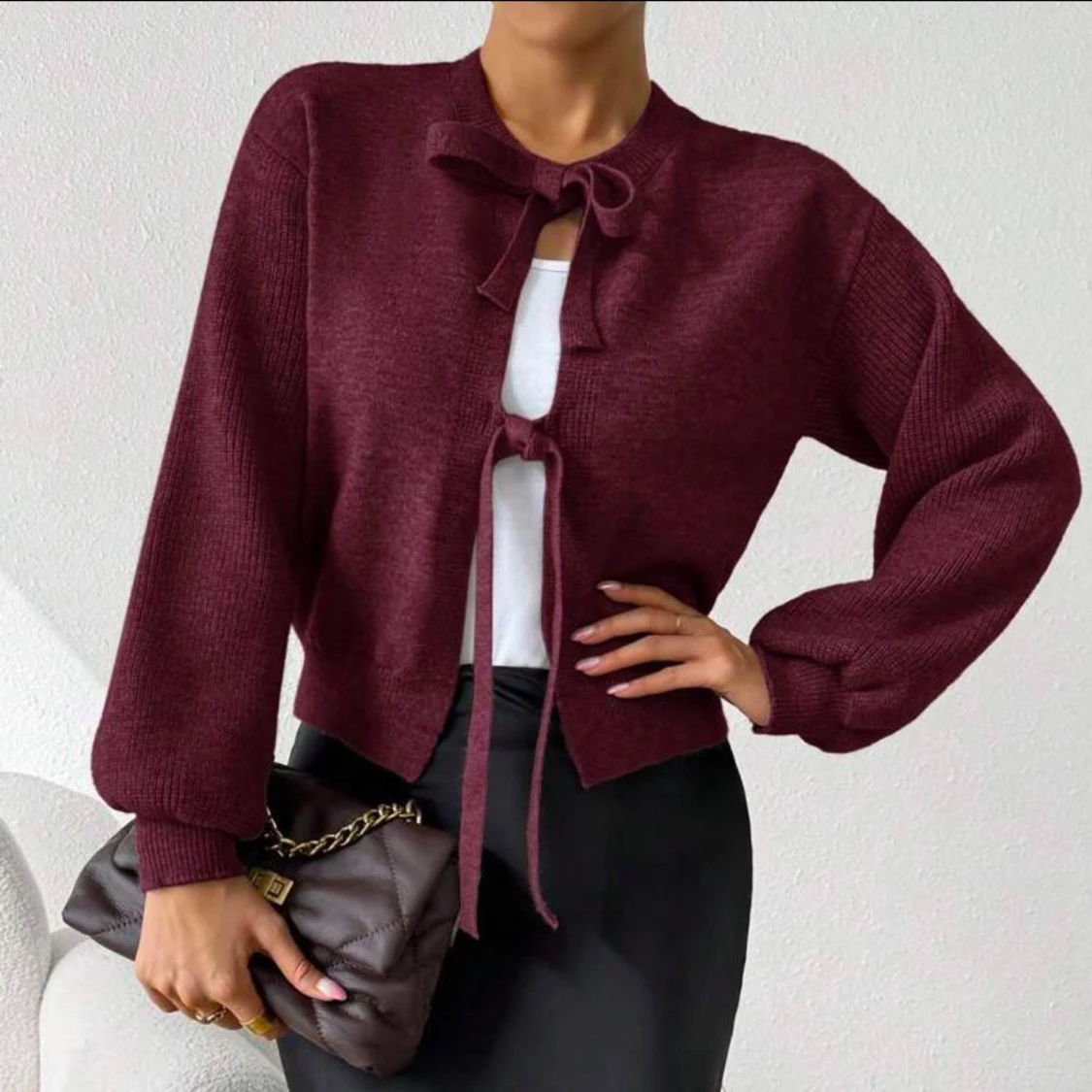 Vinröd kofta med knyt från SHEIN