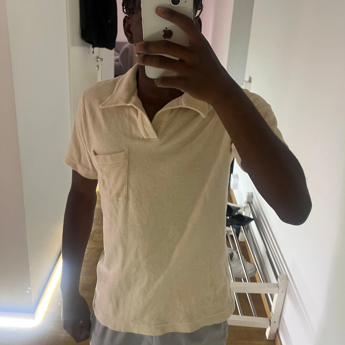 Beige pikétröja i frotté, stl S