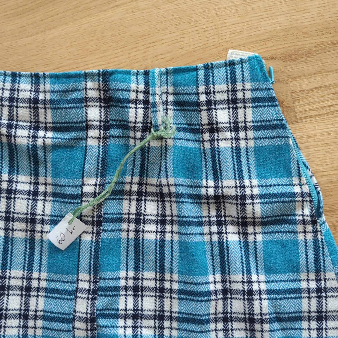 Vintage Blåvit rutig kortkjol med dragkedja - 1