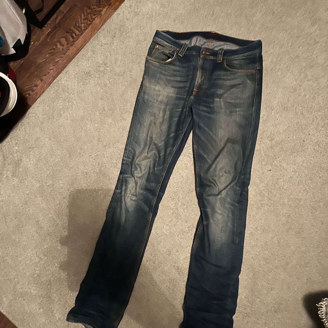 Blå slim fit jeans med slitningar - 2