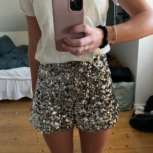 Glittriga paljettshorts i silver - Glittriga paljett short från Zara, endast använda en gång. Storlek xs