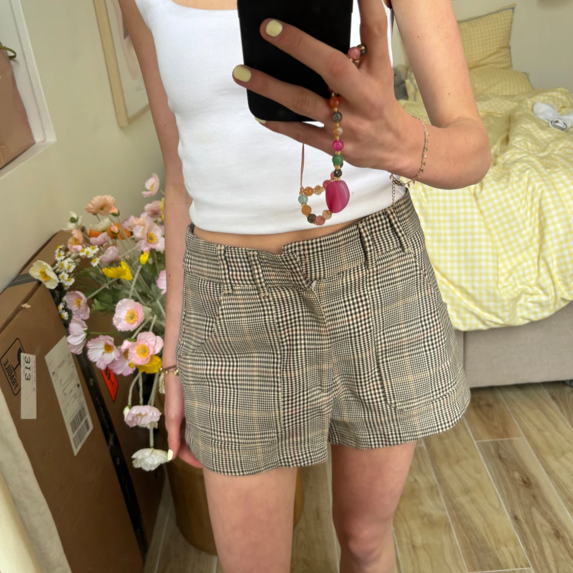 Rutig shorts med fickor