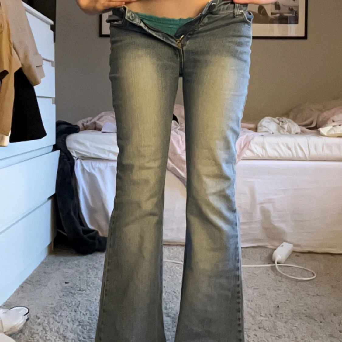 Blå Lågmidjade bootcut jeans - 1