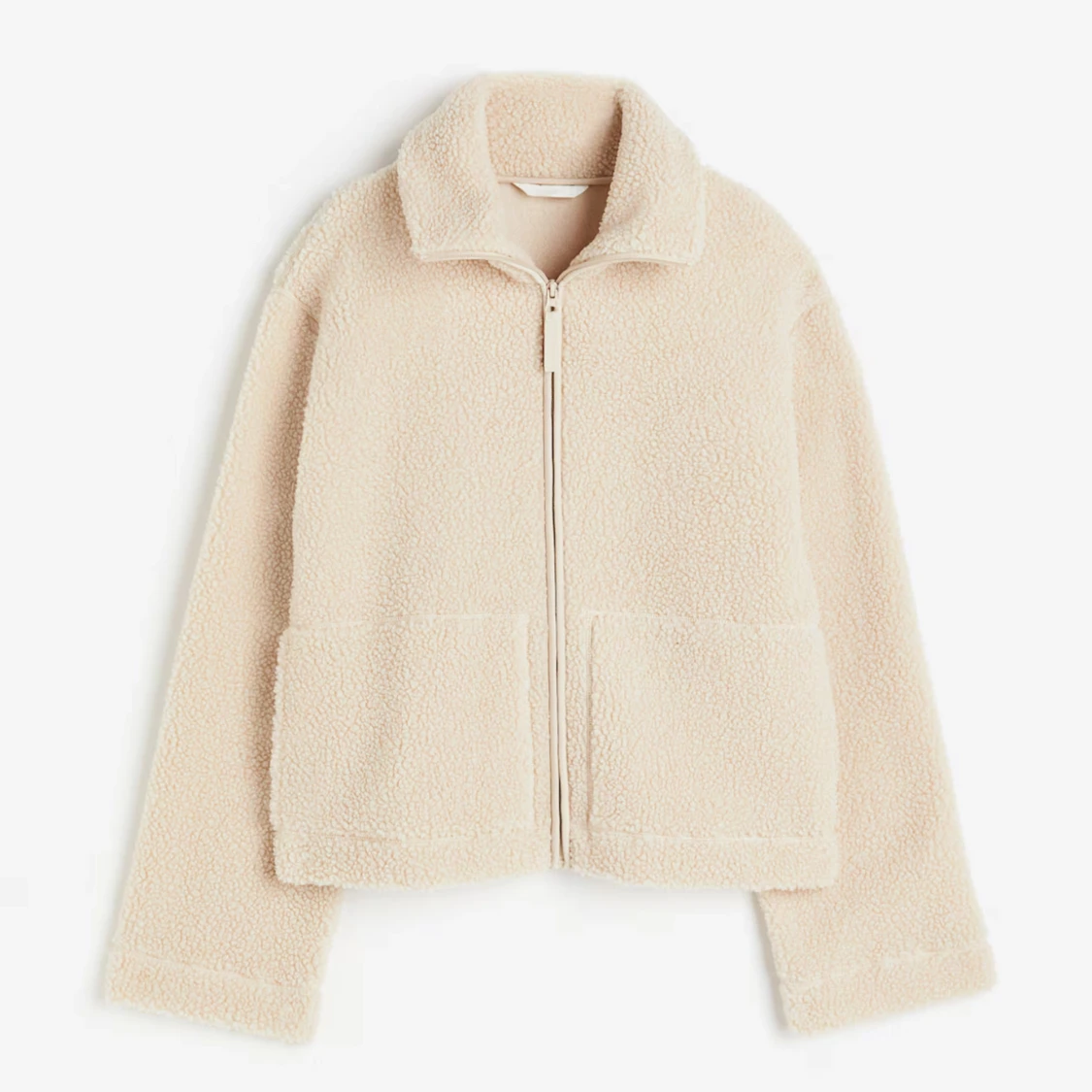 Beige teddyjacka med dragkedja - 1