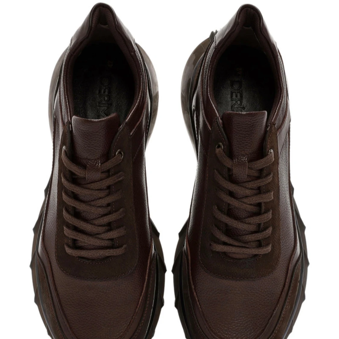 Bruna läder sneakers med luftig sula - 2