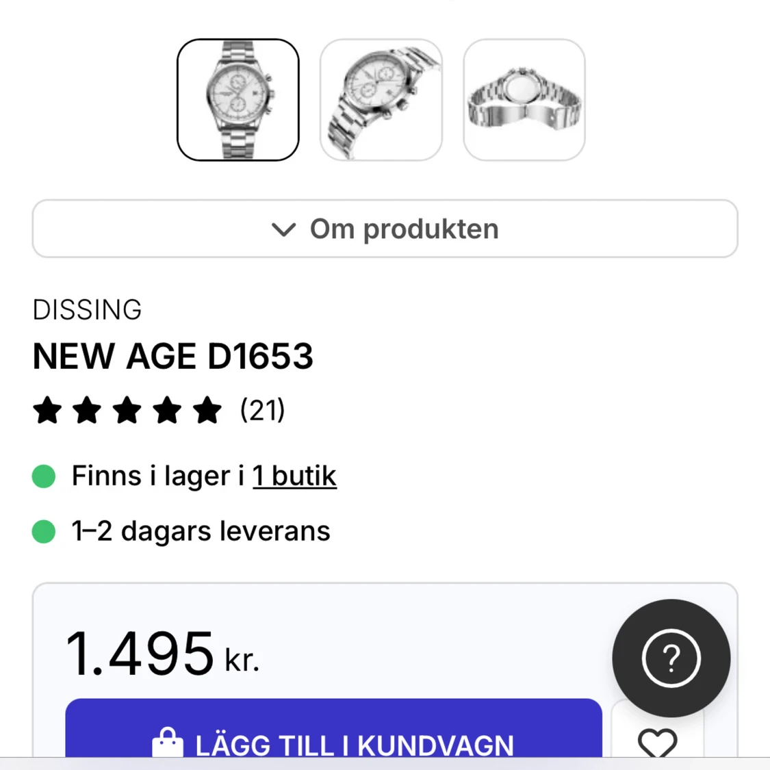 Silverfärgad klocka från Dissing *KNAPPT ANVÄND*