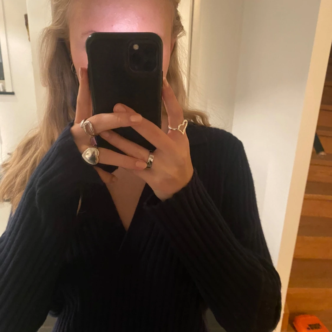 Mörkblå ribbstickad tröja Soft Goat - 1