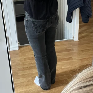 Lågmidjade jeans med broderi - Lågmidjade jeans från Gina Tricot, använda endast en gång, därför helt nytt skick☺️jag är 158 cm💕jeansen är i bootcut modellen.