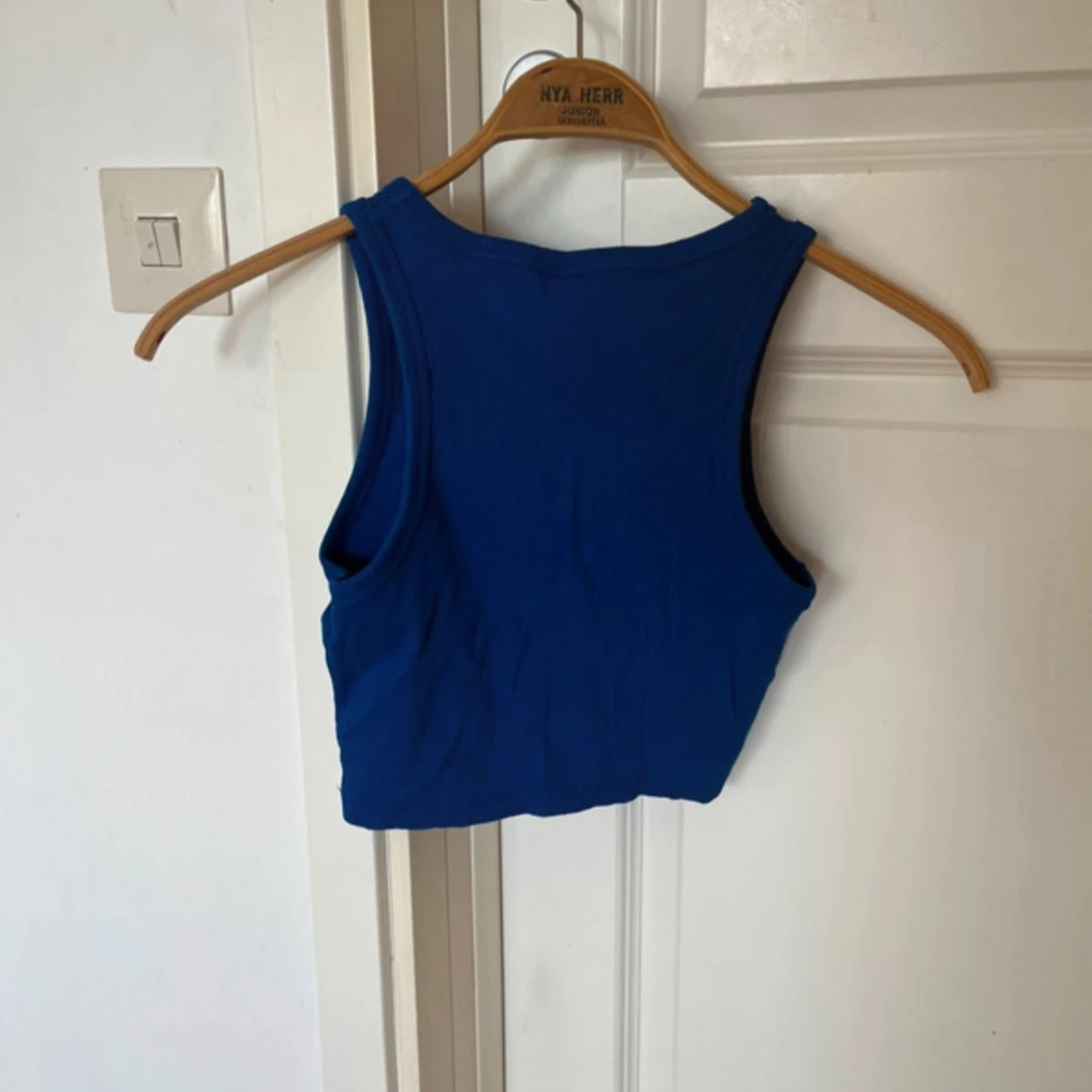 Blå croppad linnetopp - 1