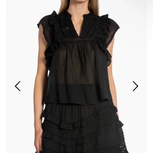 Svart volangklänning med spetsdetaljer - Säljer en svart blus med volanger och spetsdetaljer från neo noir. Den är oanvänd💗 nypris 599 kr💗 ser inte storleken på den men passar mig som är xs, s