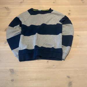 Randig Adidas sweatshirt  - Säljer en snygg sweatshirt från adidas med breda marinblå och grå ränder. Tröjan har rund halsringning och långa ärmar. Skicka ett meddelande för frågor, storlek, mått osv. 