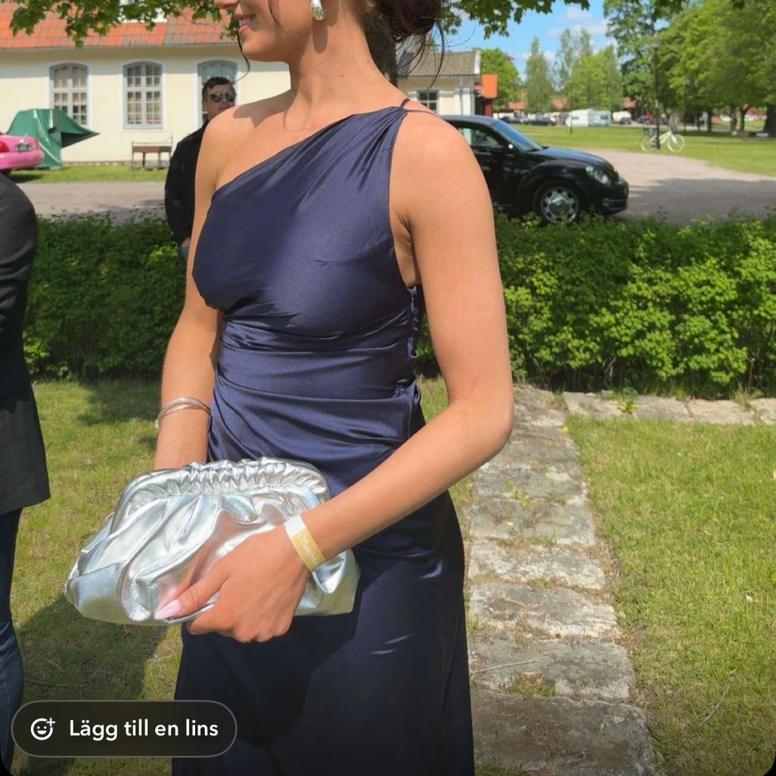 Marinblå långklänning med slits - 2