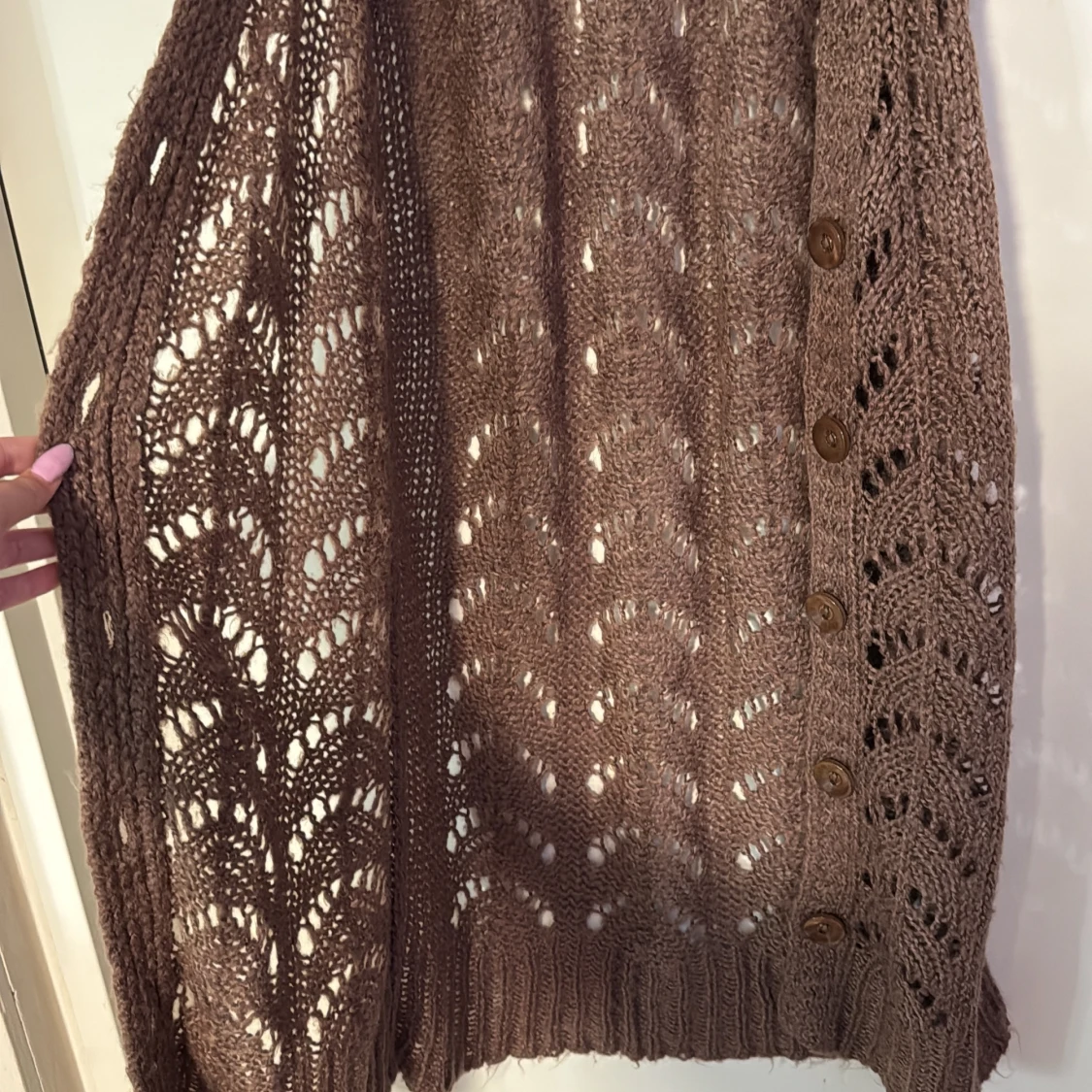 Brun lång stickad väst med knappar - 2