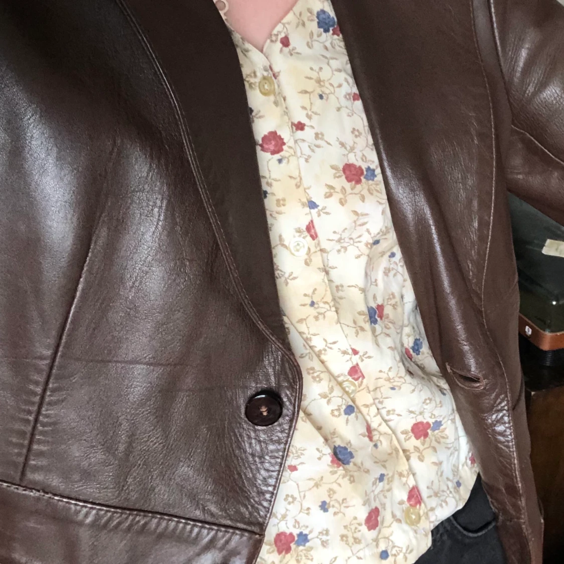 Mörkbrun oversized skinnjacka - 91