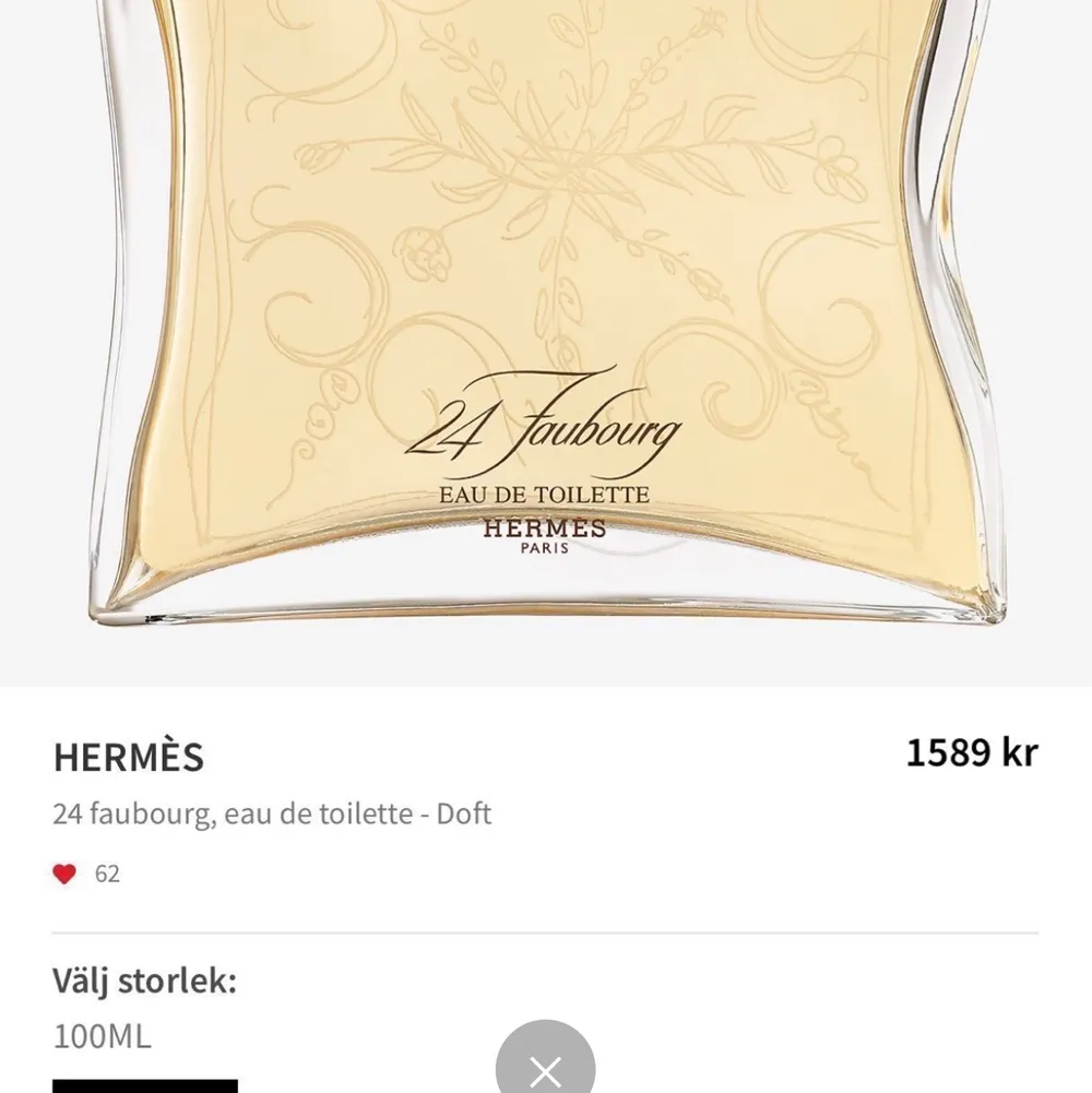 Hermes parfym, Eau De Toilette  Fint skick, nästan helt full! Använd några gånger men passade ej mig. PREFEKT JULKLAPP!  Ny pris 1589kr  Toppnoter: Orange, Peach, Hiacynth, Ylangylang, Bergamont Hjärtnoter: Black Elder, Iris, Orange Blossom, Gardenia, Jasmine Basnoter: Sandalwood, Amber, Patchouli, Vanilla. Övrigt.