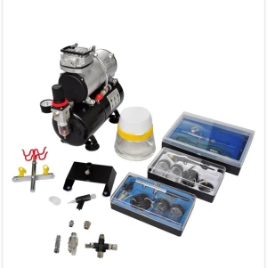 Airbrush med tillhörande färger  - Komplet kitt med kompressor färger mm. Endast använt 2-3ggr. Ny skick! Följer även med färger. 