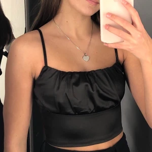 Satin topp från hm - Säljer denna brun/svarta topen från hm som är helt ny, aldrig använd. Väldigt populär just nu och så snygg!🥰 buda gärna💕💕💕 högsta bud 100kr, köp direkt för 170💕