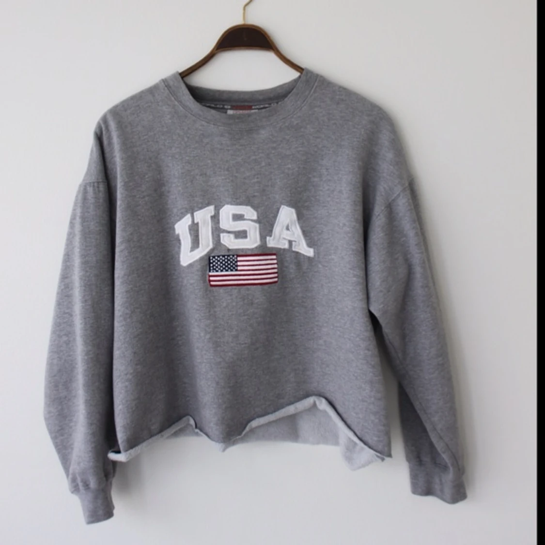 Avklippt pullover med USA brodering. Köpt 2hand ändå i fint skick. Passar alla stl!  - 1398175027