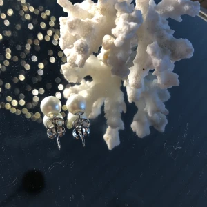 Silver örhängen med vit pärla - Hemmagjorda silver örhängen med en vit liten pärla på. 100kr! Fina att ha i alla tillfällen 