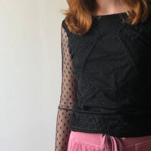 Svart meshtopp - Helt oanvänd svart topp med mesh-ärmar från Bikbok! skriv för fler bilder!! Pris kan självklart diskuteras🥰