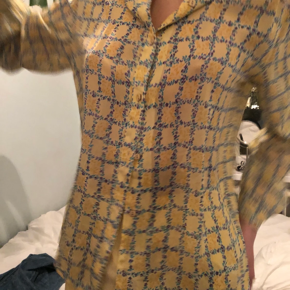 Jättefin gul mönstrad skjorta - 90