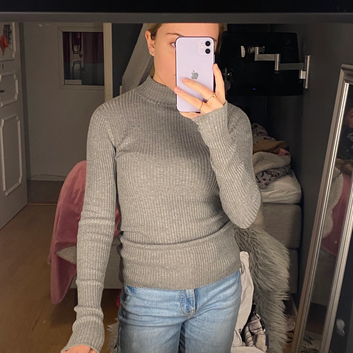 Ribbad långärmad tröja