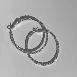örhängen  - glittriga hoops i silver, ca 3-4 cm stora. Har glömt vad märket heter🥰