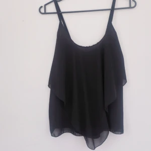  - Svart volang linne i mesh tyg. Smala axelband. Snygg, lite lagom festlig. Blir inte genomskinligt! I superfint skick. Finns inga lappar så osäker på storlek.         Köparen står för frakten 🌠