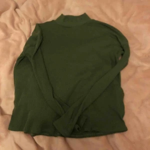  - Köpt på H&M storlek XS men passar nog S eftersom den är ganska stretchig. Den är mörk grön och ribbad i materialet. Har turtul neck och går ut lite ju längre ner den kommer.