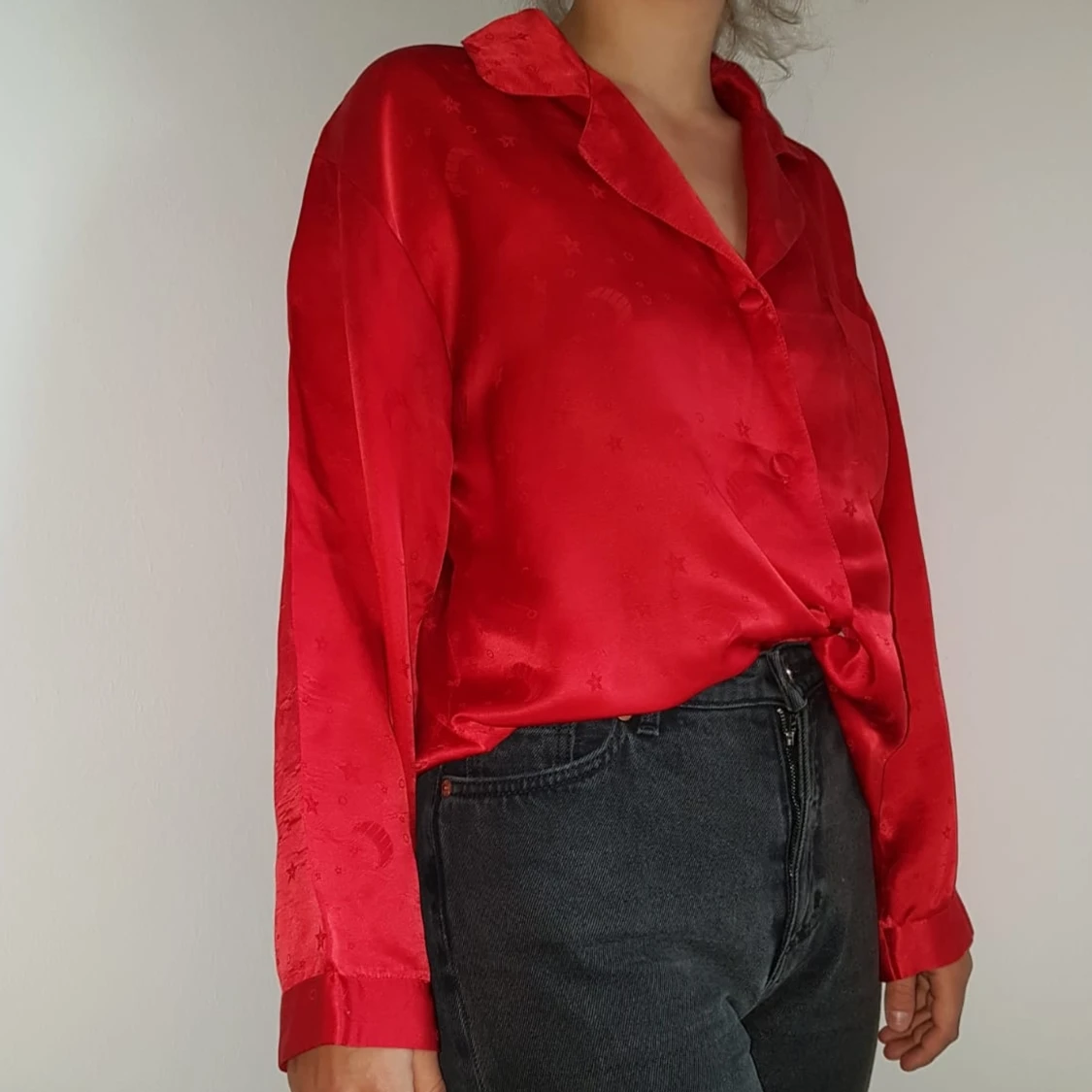 Red Silk Blouse Size M