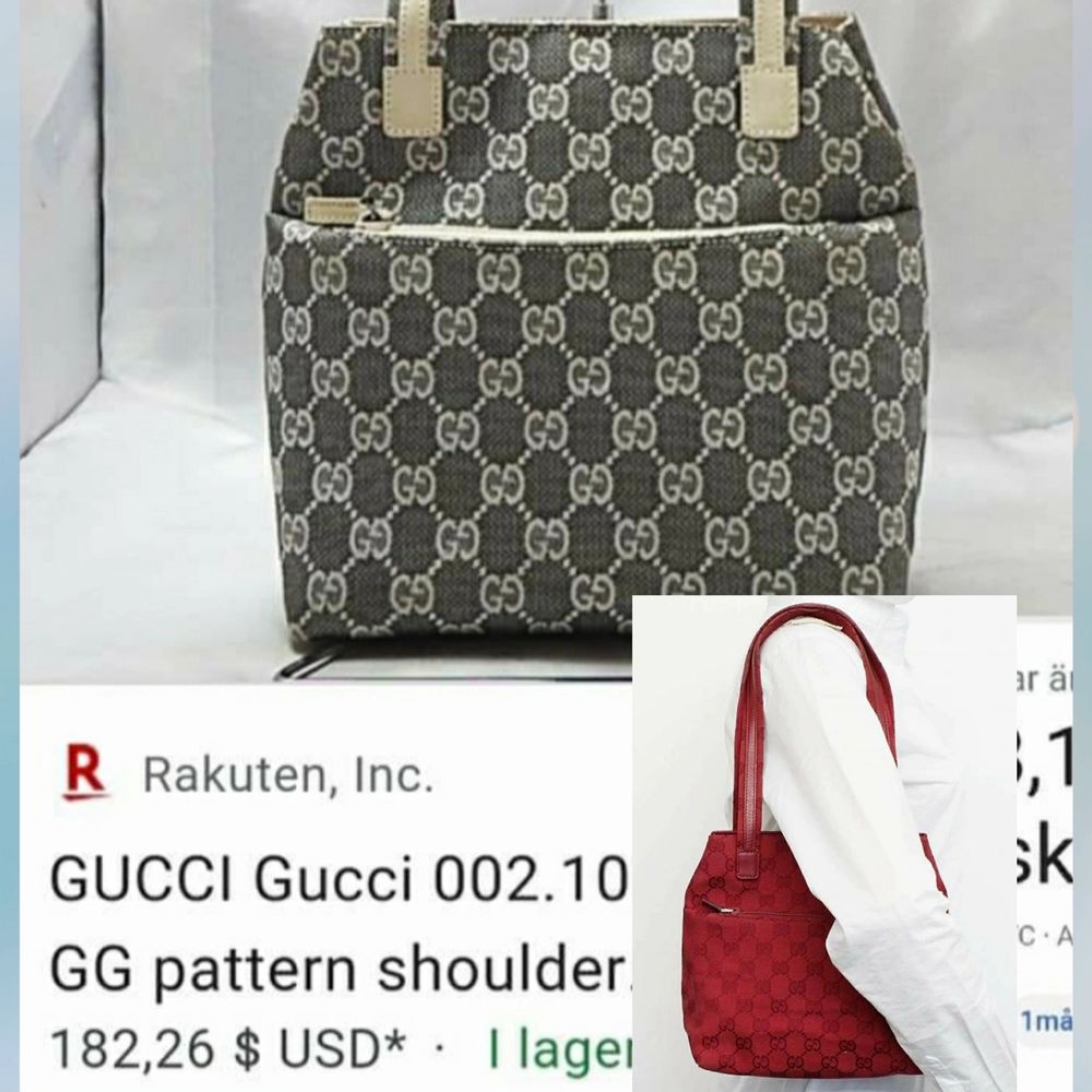 Äkta G u c c i  ⭐950kr⭐ Äkta Gucci pattern mini-tote bag 002.1075 beige canvas /leather BRA Skick🔥. Accessoarer.
