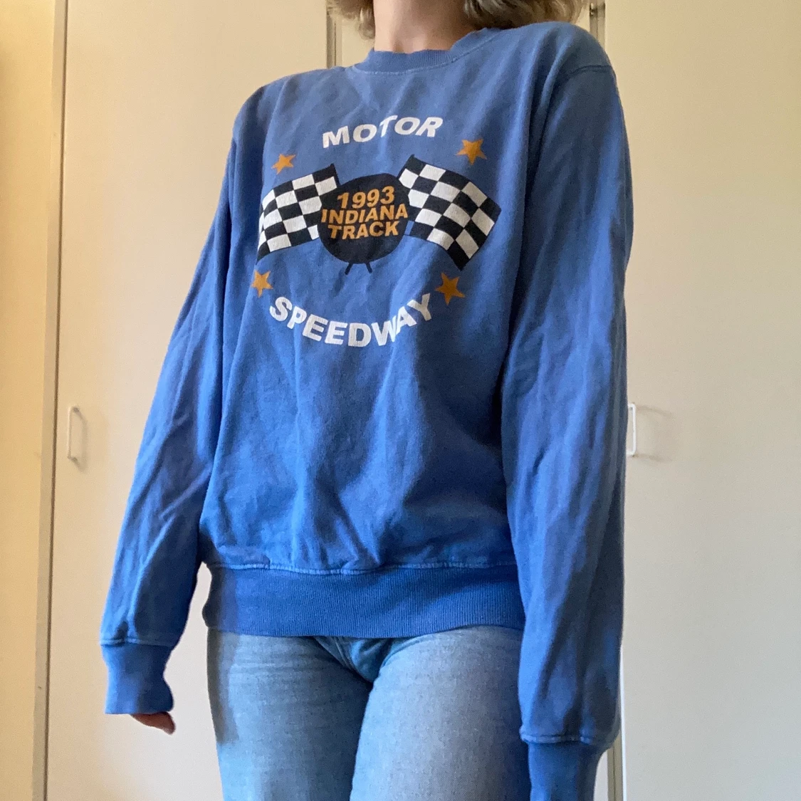 Blå collegetröja - 90