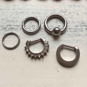  - Ringar till septum. Den smalaste piercingen är tänkt att ha i läppen. Alla av kirurgisk stål.  (Den med stenar,den med kulan och läpp-piercingen är sålda)