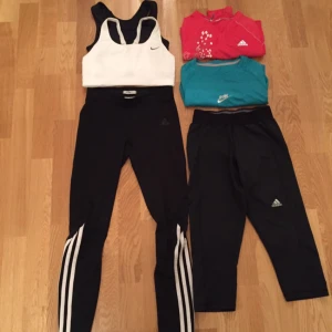  - 2 sporttoppar (Nike) 2 långärmade träningströjor (Nike & Adidas)  2 träningstights (Adidas)   Storlek XS - S på allt  Paketpris 250kr   Allt är i gott skick