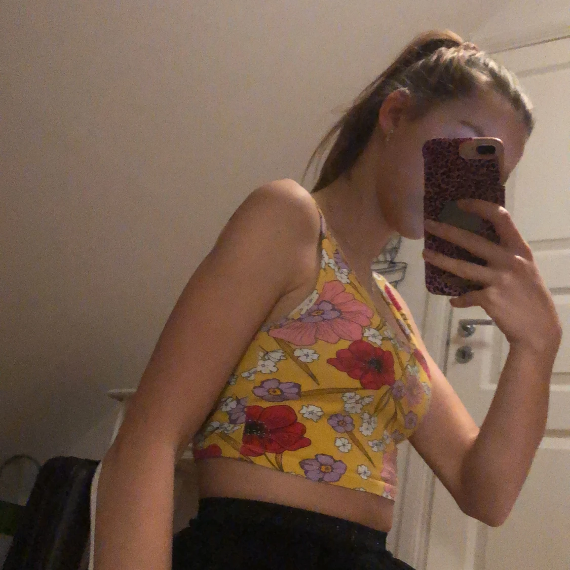 Blommigt croppat linne - 90