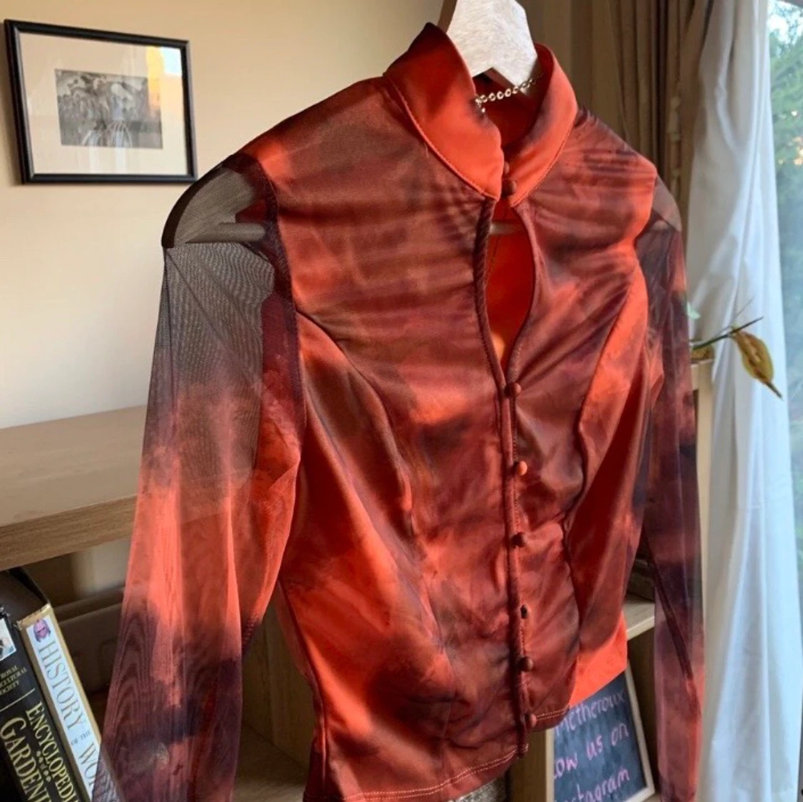 Långärmad mesh topp orange / svart  - 90