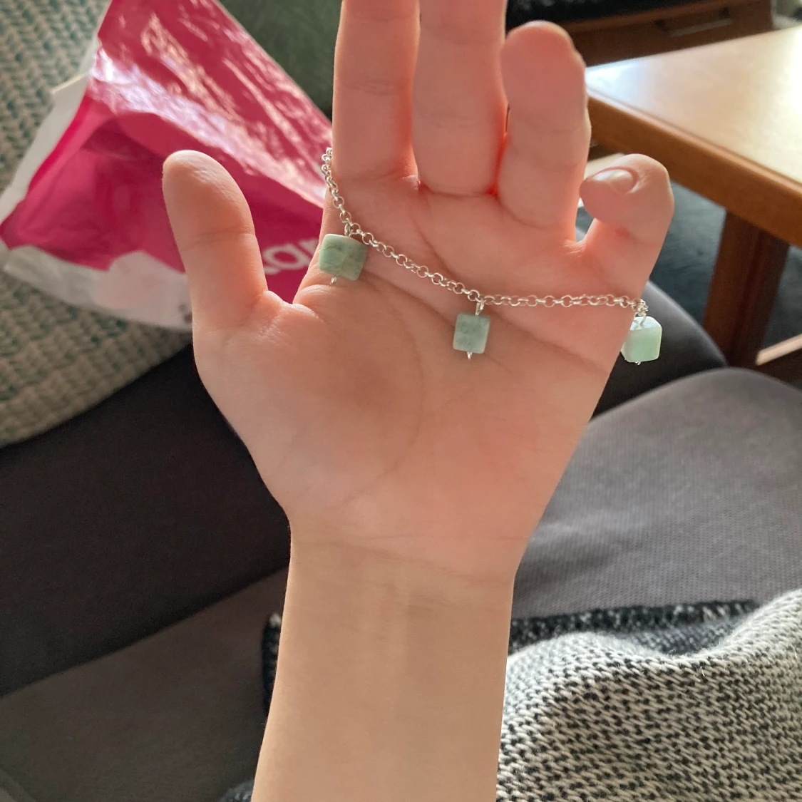 Äkta amazonite, silver armband. - 90