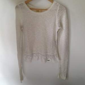Hollister, white sweater with lace 
Small makeup stain at collar and at sleeve 
