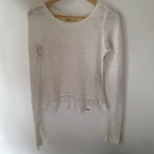 Hollister, white sweater with lace 
Small makeup stain at collar and at sleeve 